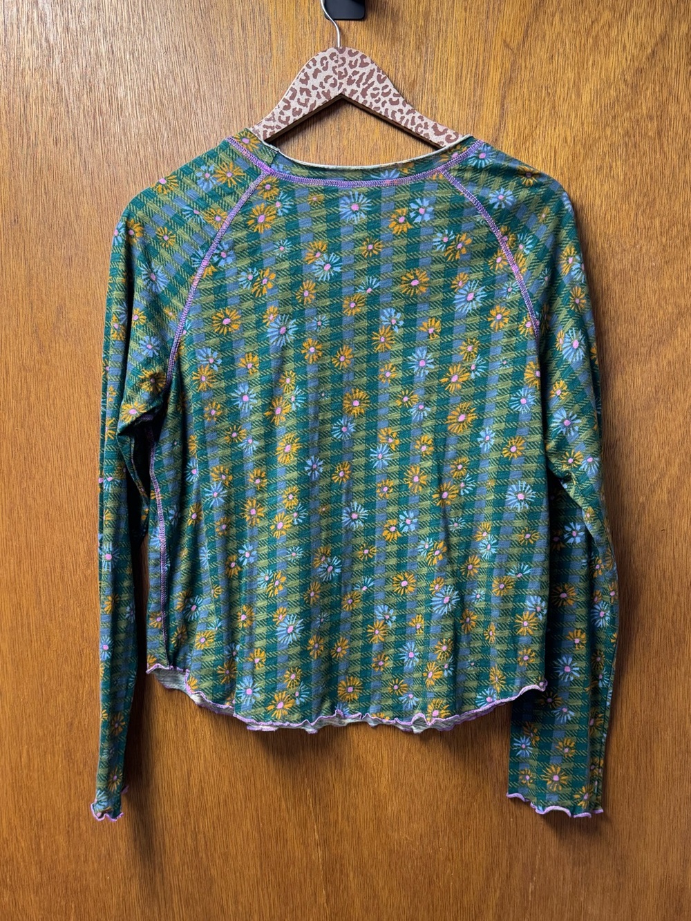 Natural Life Lily Cotton Long Sleeve Tee Shirt Plaid Floral Green Large NEW NWT - Picture 9 of 10